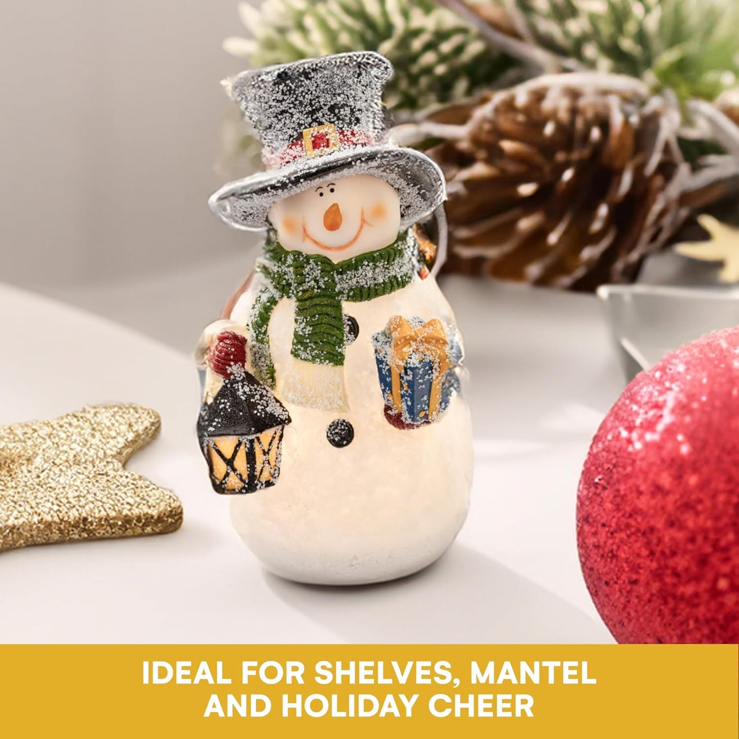 Snowman Decor Figurines Resin Snowman Lighted Decorations Indoor Glowing Snowman LED Light up Snowman Indoor Festive Fiber Optic Decorations