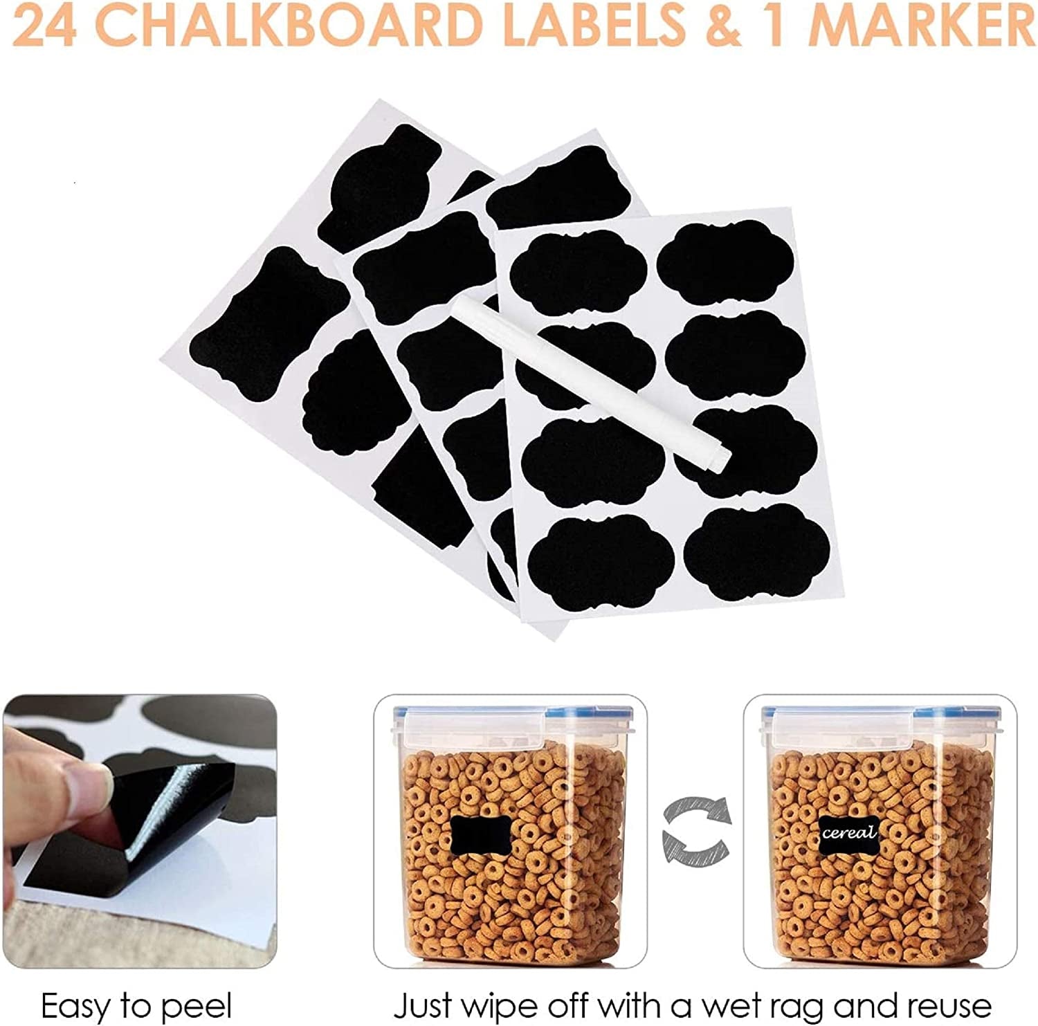 Airtight Food Storage Containers 6 Pieces - Plastic BPA Free Kitchen Pantry Storage Containers for Sugar,Flour and Baking Supplies - Dishwasher Safe - 24 Labels, Blue