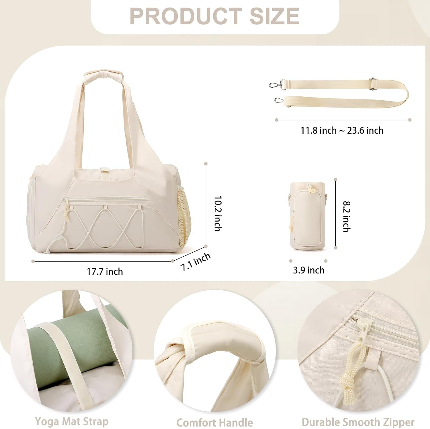 Gym Bag for Women, Yoga Mat Bag with Shoe Compartment and Wet Pocket, Sport Yoga Gym Bag with Yoga Strap, Carryall Yoga Tote Bag