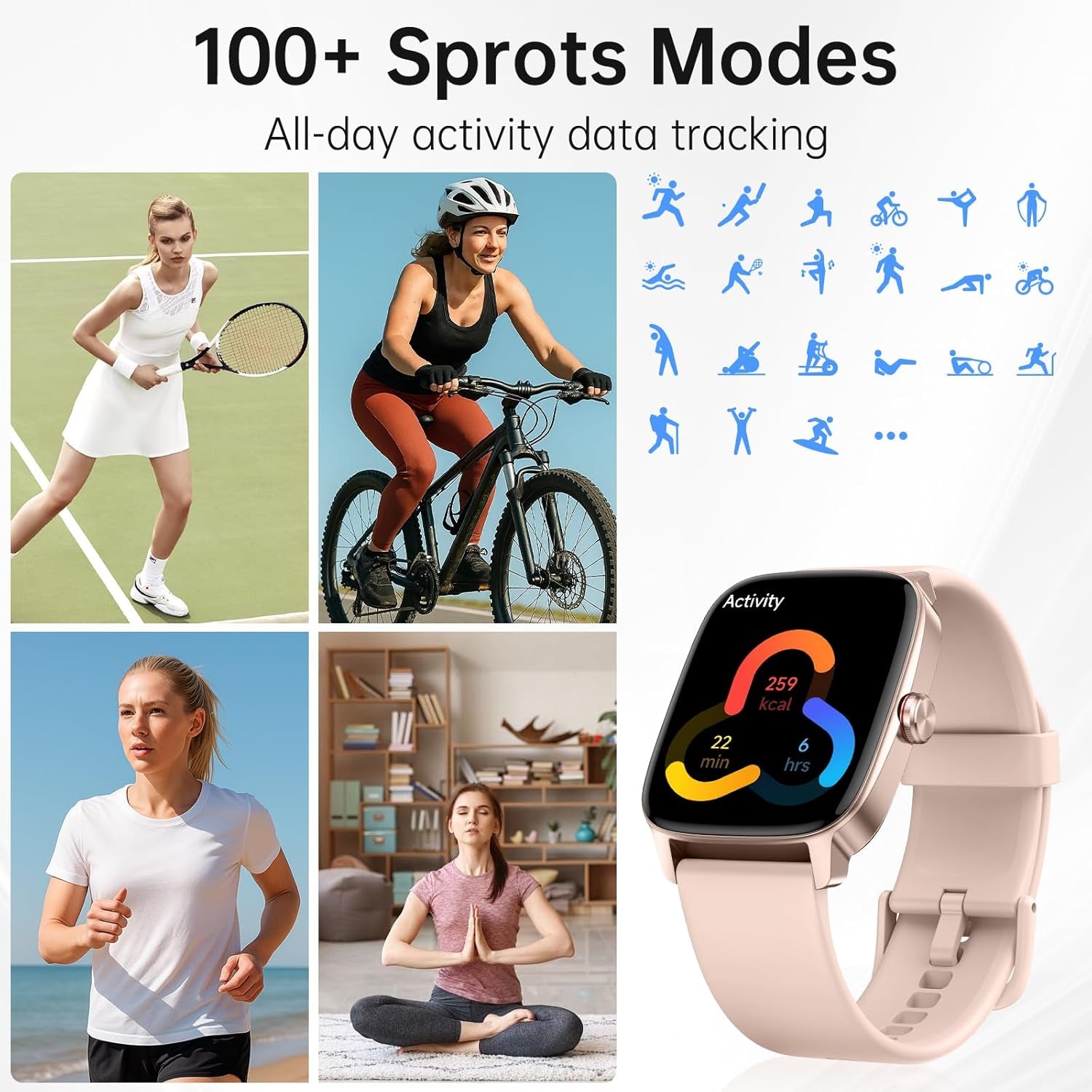 Smart Watch for Men Women with Bluetooth Call & AI Voice, 1.85" HD Fitness Tracker with Heart Rate Spo2 Sleep Monitor, 100+ Sports Modes, Mini Games, IP68 Waterproof Smartwatch for Android Ios Phones