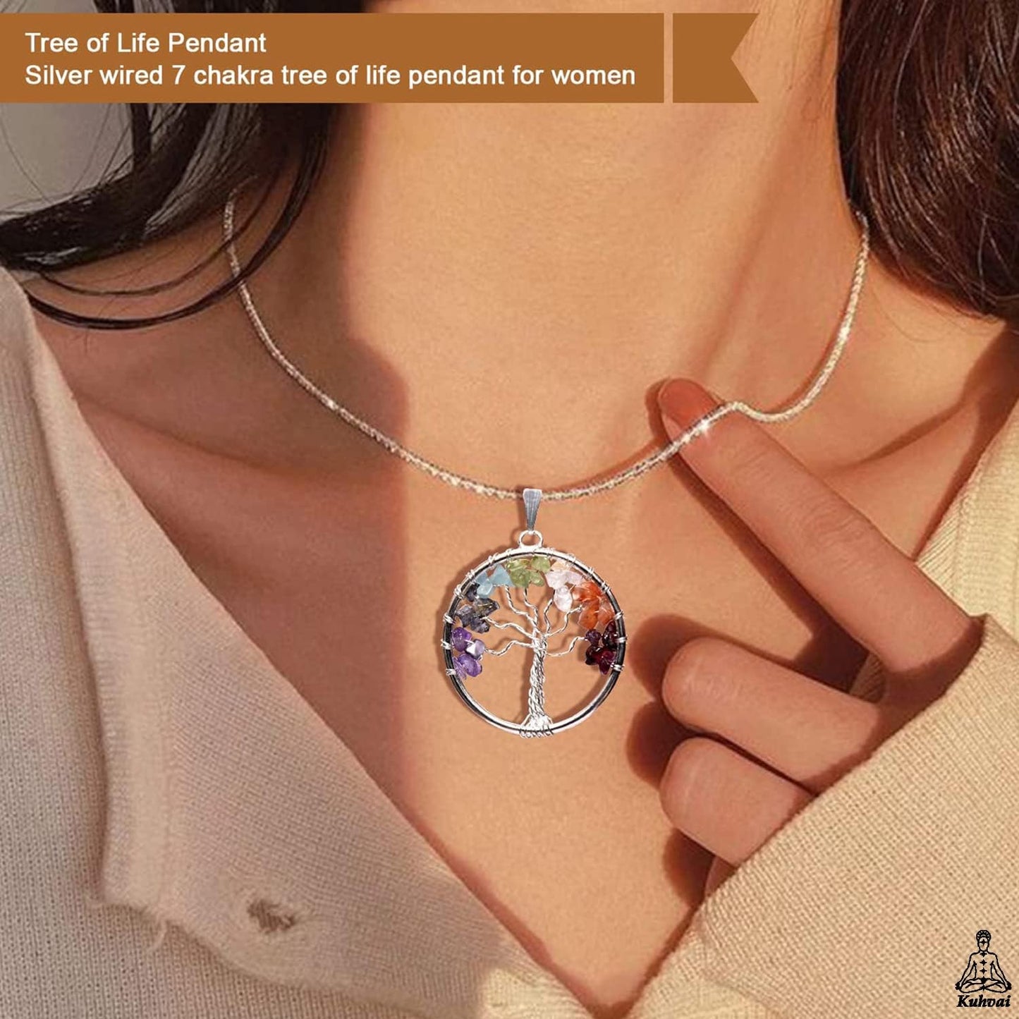 Seven Chakra Tree of Life, Crystal Tree for Positive Energy, 7 Chakra Tree, Feng Shui Tree, Stone Decor Natural Artificial Tree, 7 Chakra Tree of Life Gemstones Pendant & 300 Beads