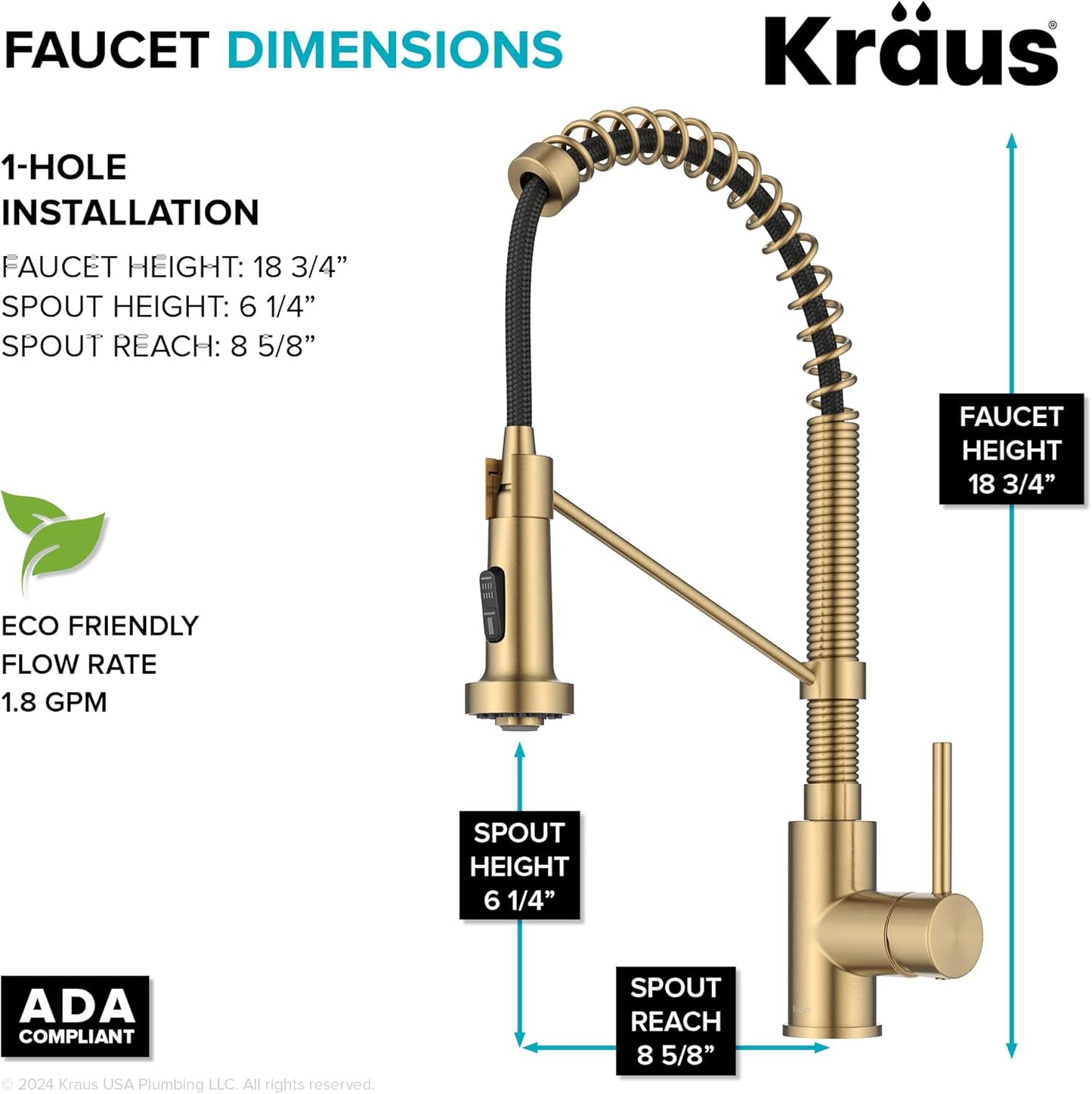 Bolden Commercial Style 2-Function Single Handle Pull down Kitchen Faucet in Spot-Free Brushed Brass, KPF-1610BB