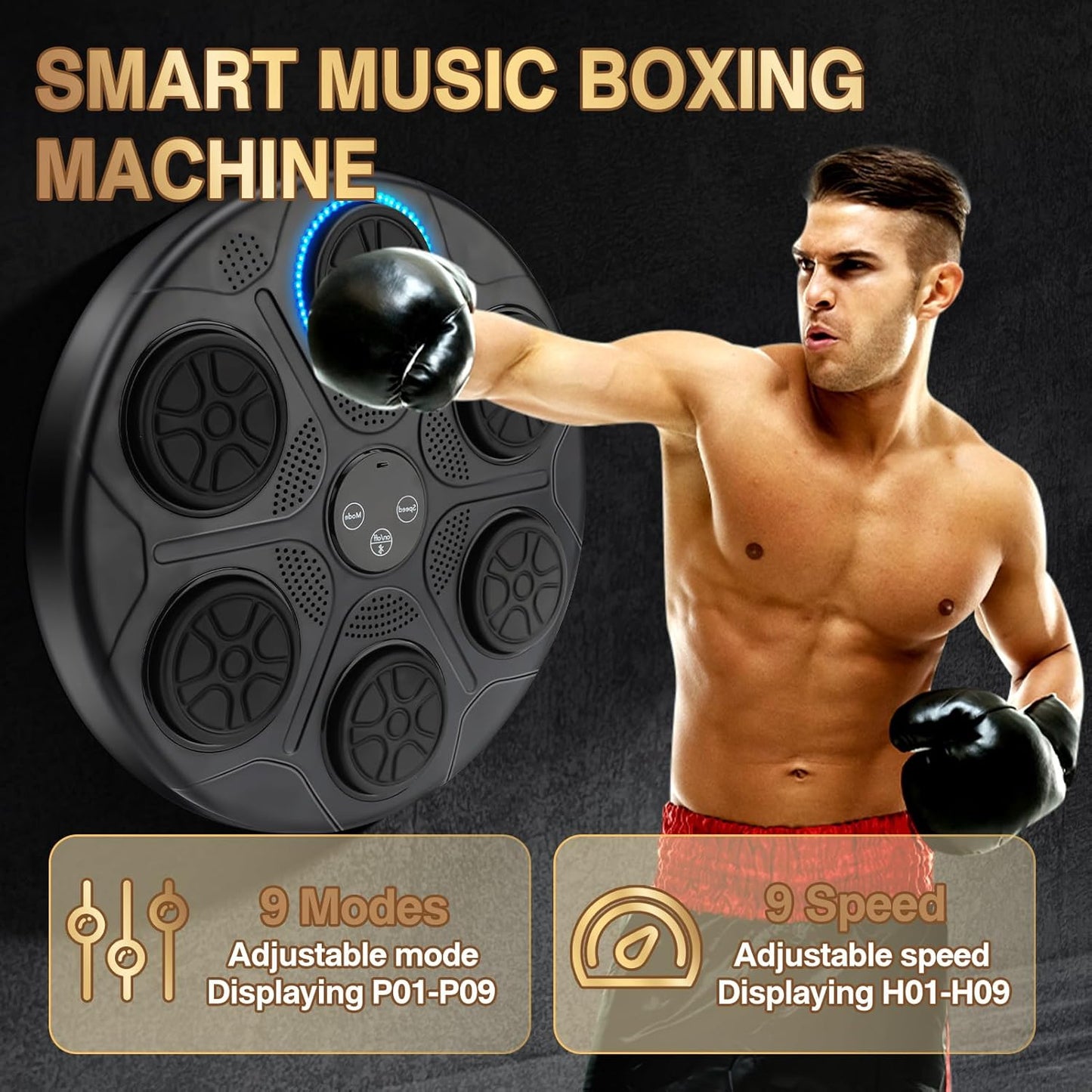 Music Boxing Machine Quiet 9 Modes BT RGB Light Counting Speed Adjustable Boxing Wall Target for Home