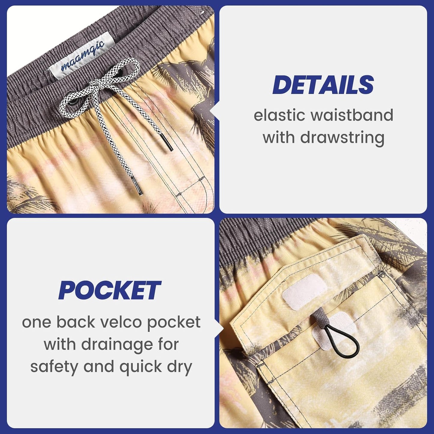 Mens Boys Short 80S 90S Vintage Swim Trunks with Mesh Lining Quick Dry Swim Suits Board Shorts