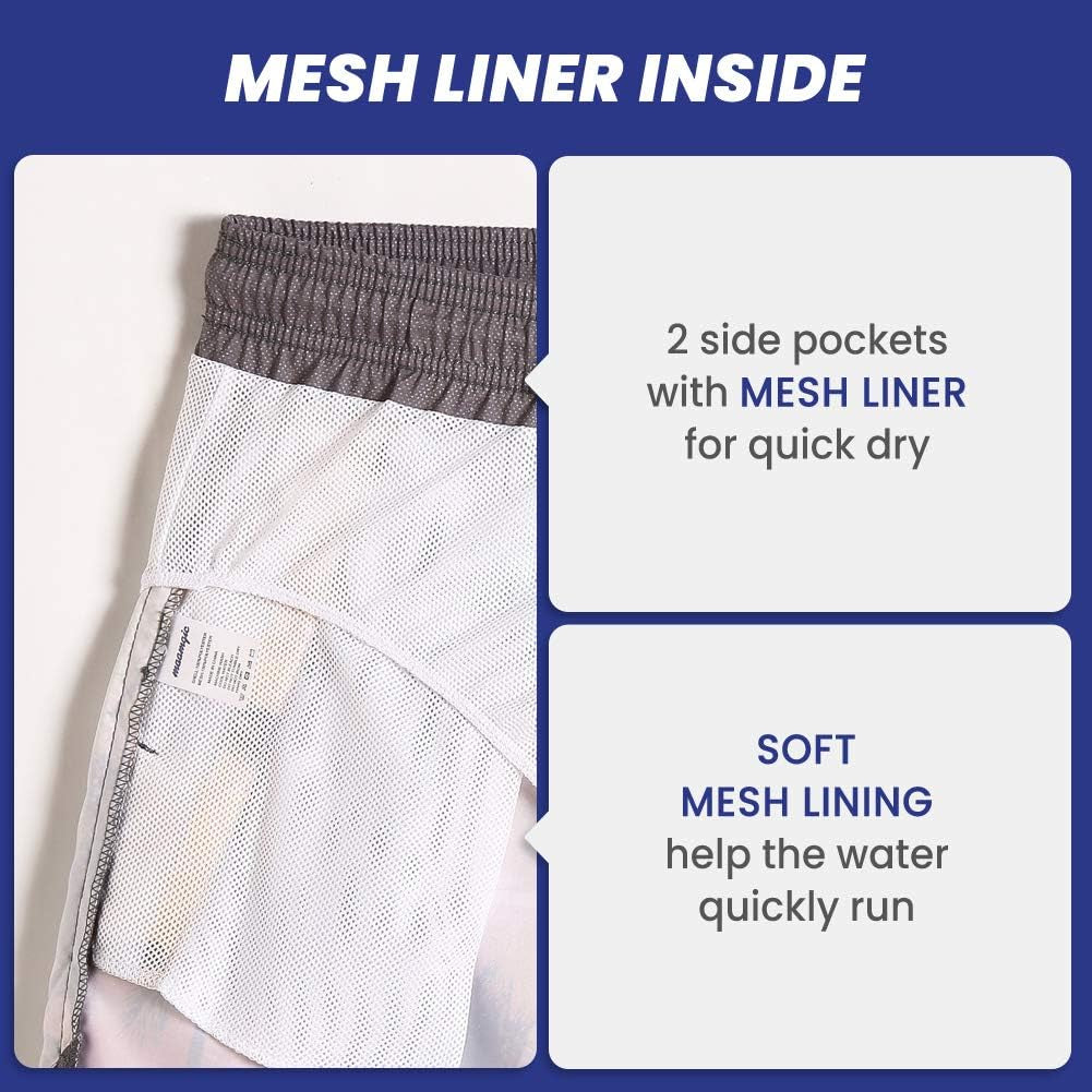 Mens Boys Short 80S 90S Vintage Swim Trunks with Mesh Lining Quick Dry Swim Suits Board Shorts