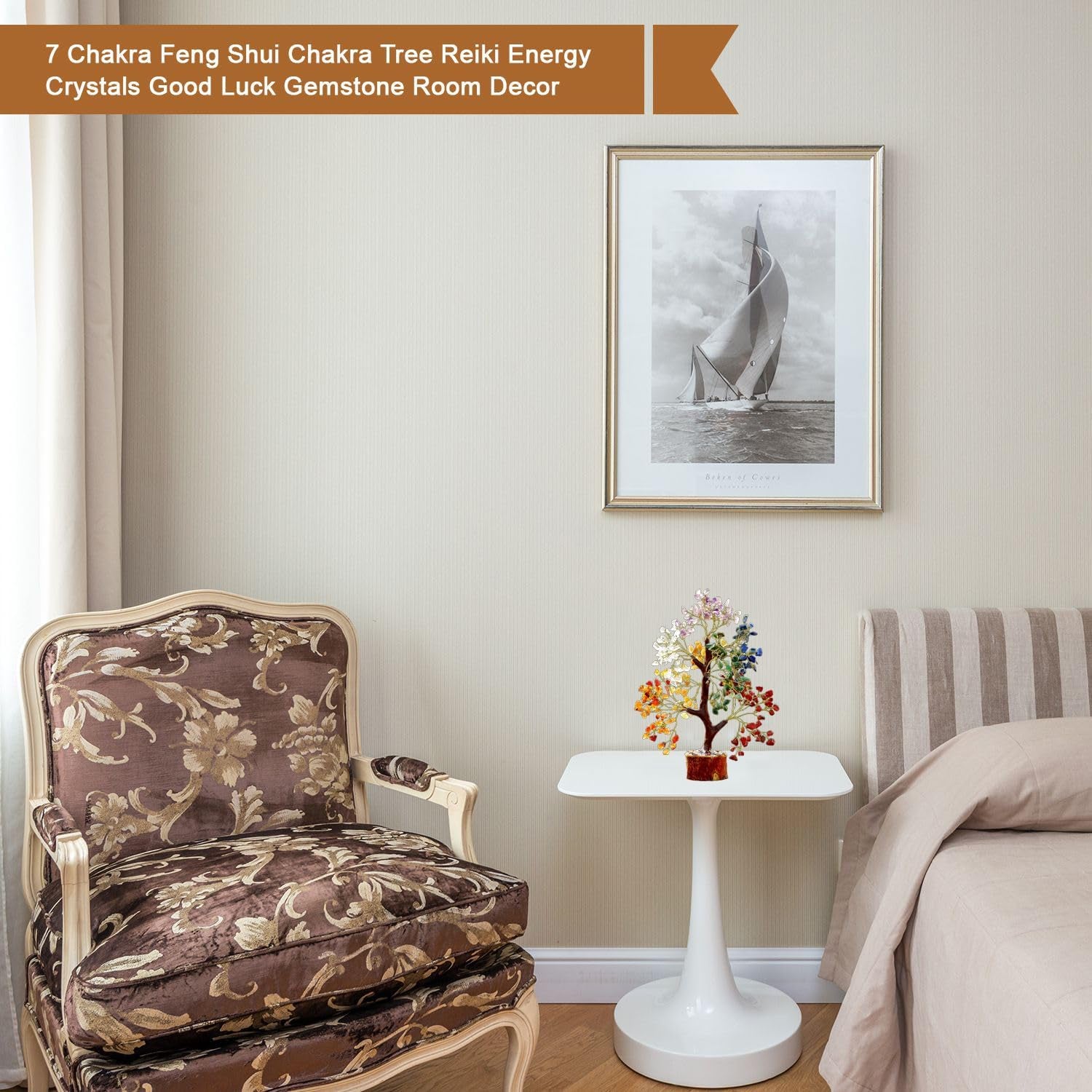 Seven Chakra Tree of Life, Crystal Tree for Positive Energy, 7 Chakra Tree, Feng Shui Tree, Stone Decor Natural Artificial Tree, 7 Chakra Tree of Life Gemstones Pendant & 300 Beads