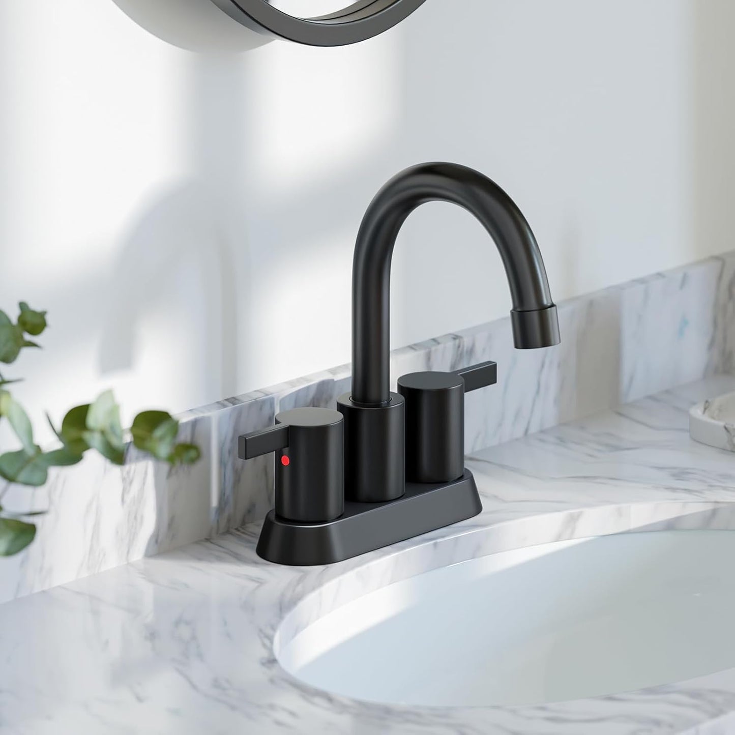 4 Inch 2 Handle Centerset Matte Black Lead-Free Modern Bathroom Faucet, 360 Swivel Spout 2-3 Hole RV Bathroom Vanity Sink Faucet with Pop up Drain and Water Supply Lines,Bf015-1-Mb