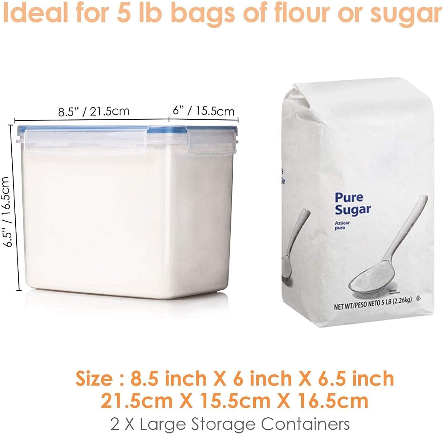 Airtight Food Storage Containers 6 Pieces - Plastic BPA Free Kitchen Pantry Storage Containers for Sugar,Flour and Baking Supplies - Dishwasher Safe - 24 Labels, Blue