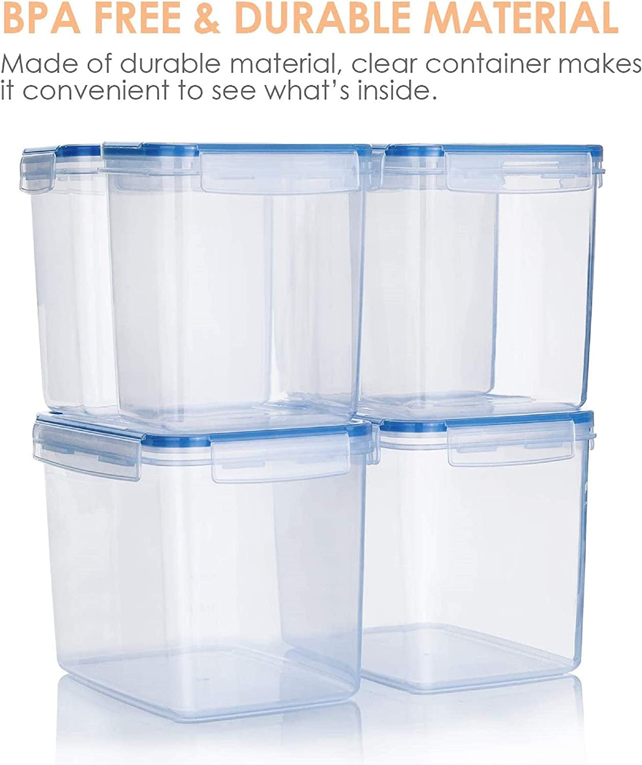 Airtight Food Storage Containers 6 Pieces - Plastic BPA Free Kitchen Pantry Storage Containers for Sugar,Flour and Baking Supplies - Dishwasher Safe - 24 Labels, Blue