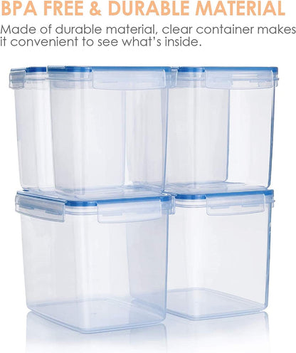 Airtight Food Storage Containers 6 Pieces - Plastic BPA Free Kitchen Pantry Storage Containers for Sugar,Flour and Baking Supplies - Dishwasher Safe - 24 Labels, Blue