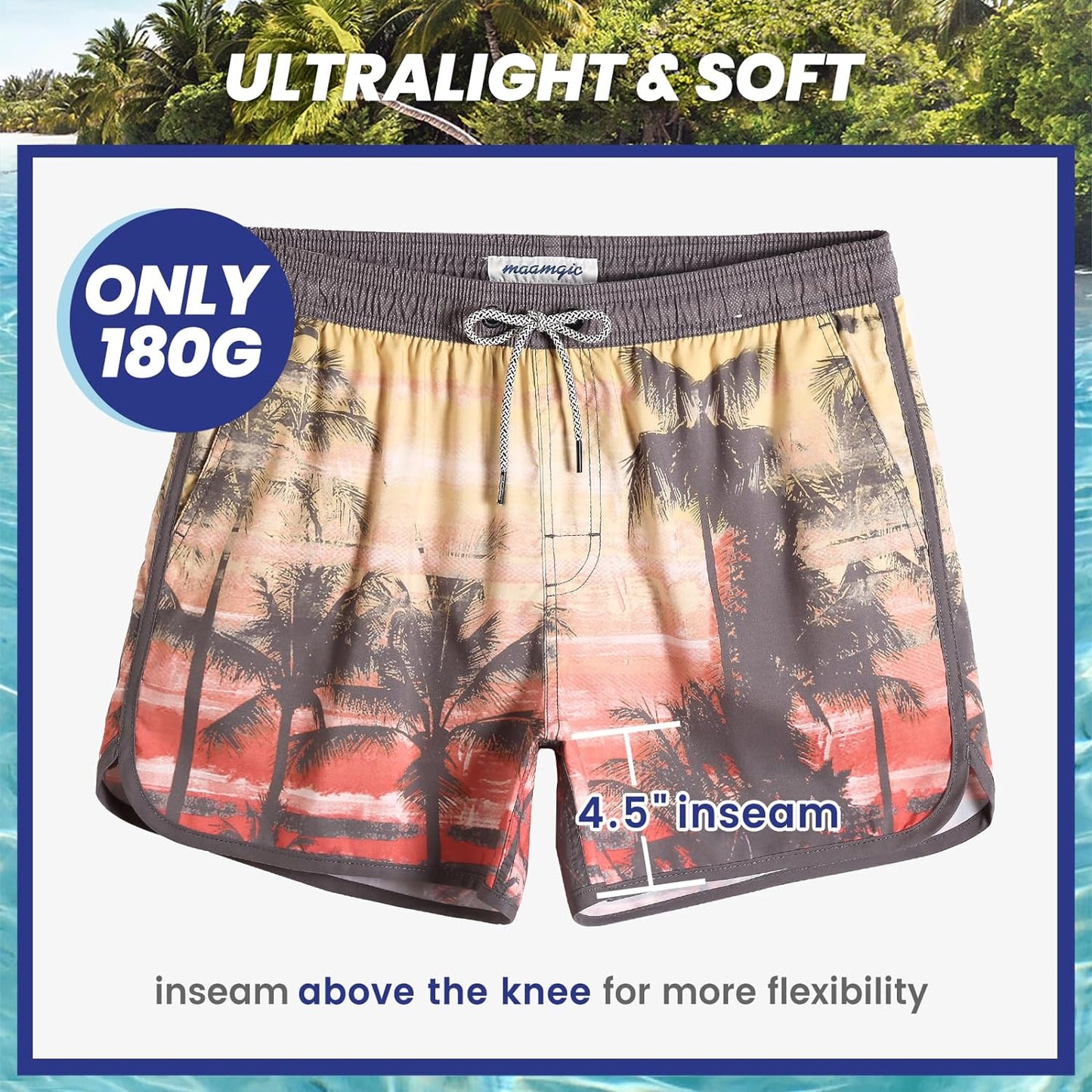 Mens Boys Short 80S 90S Vintage Swim Trunks with Mesh Lining Quick Dry Swim Suits Board Shorts