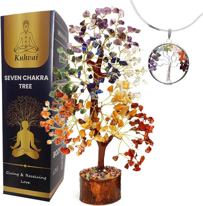 Seven Chakra Tree of Life, Crystal Tree for Positive Energy, 7 Chakra Tree, Feng Shui Tree, Stone Decor Natural Artificial Tree, 7 Chakra Tree of Life Gemstones Pendant & 300 Beads