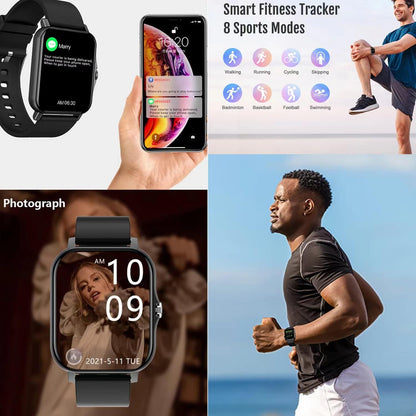 Smart Fitness Tracker Watch for Android/Ios - IP68 Waterproof, Heart Rate/Blood Oxygen/Sleep Monitoring, 8 Sports Modes, Breath Training, Weather Updates - 1.69-Inch Display for Men and Women