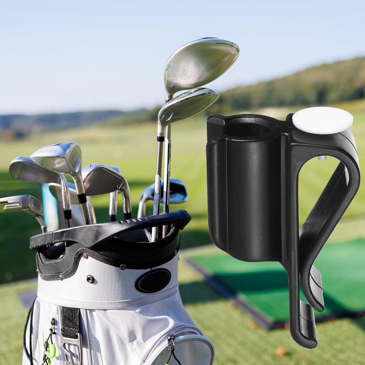 2Pcs Black Golf Putter Clip, Putter Clip Holder for the Golf Bag Club Clips on Clamp Holder Organizer Pen Holders for outside Bags Value Durable Plastic Accessories for Men Women Golfer