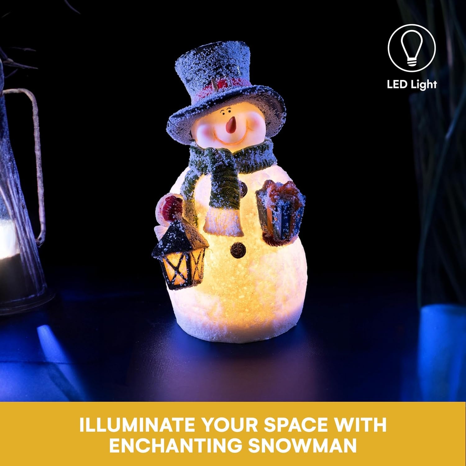 Snowman Decor Figurines Resin Snowman Lighted Decorations Indoor Glowing Snowman LED Light up Snowman Indoor Festive Fiber Optic Decorations