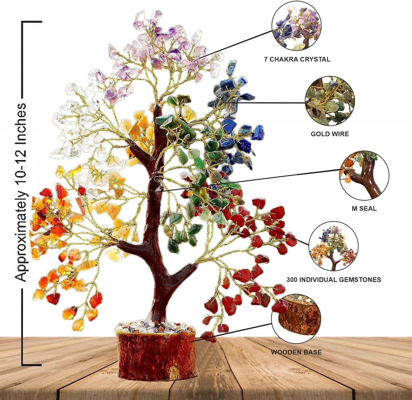 Seven Chakra Tree of Life, Crystal Tree for Positive Energy, 7 Chakra Tree, Feng Shui Tree, Stone Decor Natural Artificial Tree, 7 Chakra Tree of Life Gemstones Pendant & 300 Beads