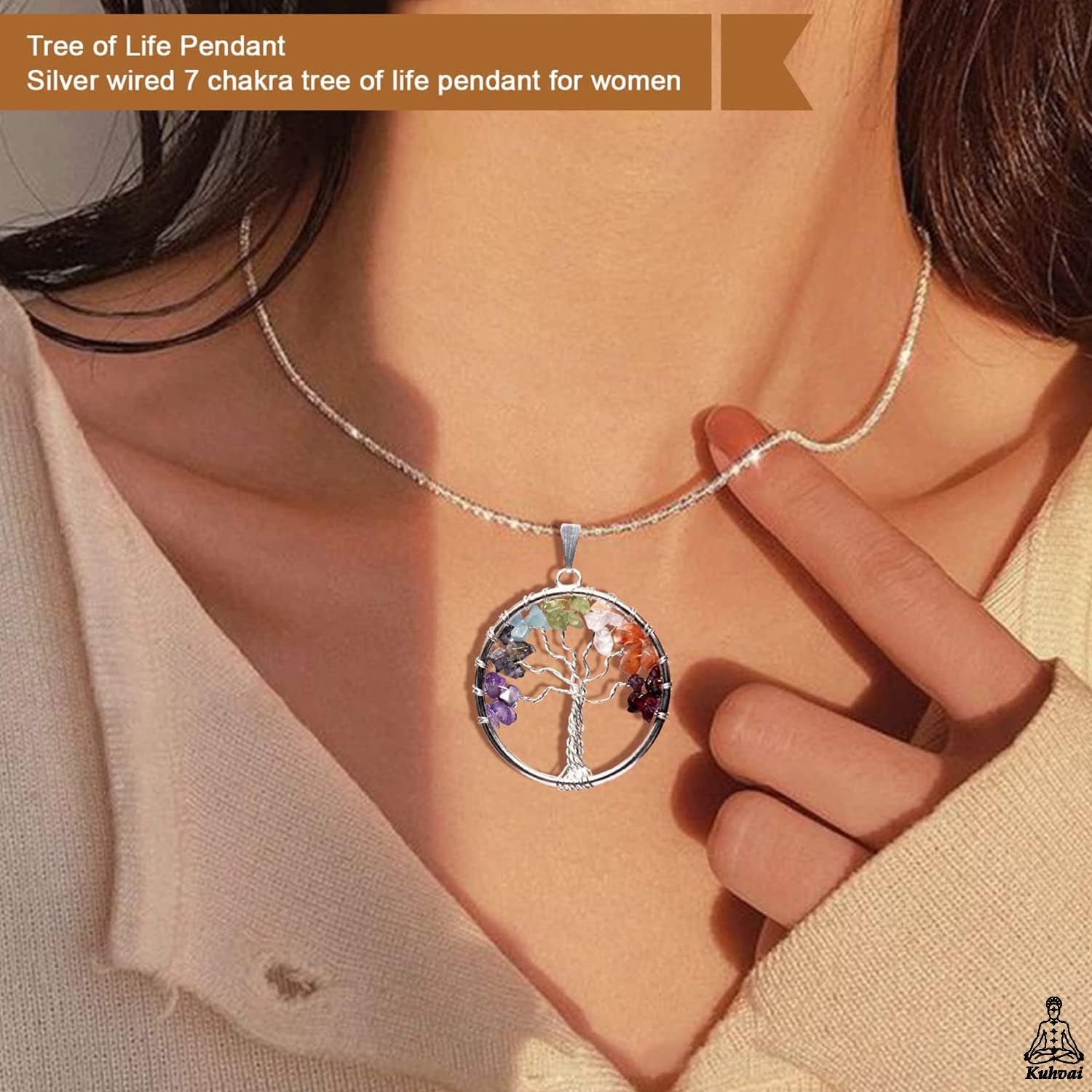 Seven Chakra Tree of Life, Crystal Tree for Positive Energy, 7 Chakra Tree, Feng Shui Tree, Stone Decor Natural Artificial Tree, 7 Chakra Tree of Life Gemstones Pendant & 300 Beads