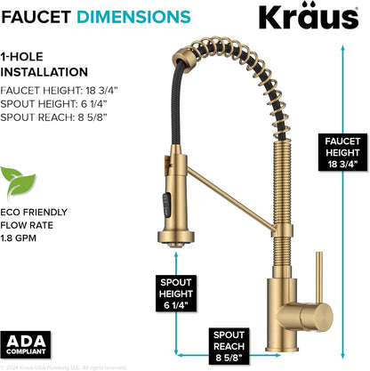 Bolden Commercial Style 2-Function Single Handle Pull down Kitchen Faucet in Spot-Free Brushed Brass, KPF-1610BB