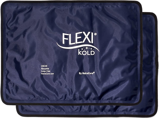 2 Flexikold Gel Ice Packs (Standard Large: 10.5" X 14.5") - Reusable Cold Pack for Injuries, for Back Pain Relief, Migraine Relief Pad, after Surgery, Postpartum, Headache, Shoulder - 6300-COLD 2PK