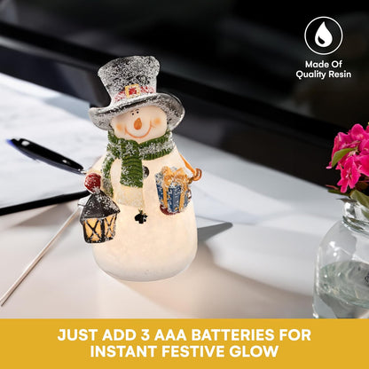 Snowman Decor Figurines Resin Snowman Lighted Decorations Indoor Glowing Snowman LED Light up Snowman Indoor Festive Fiber Optic Decorations