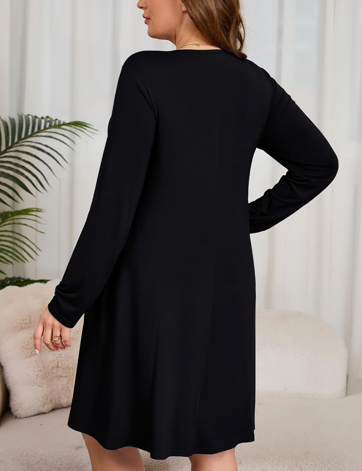 Women Long Sleeve Dress with Pockets plus Size Swing Casual Loose Tshirt Dresses