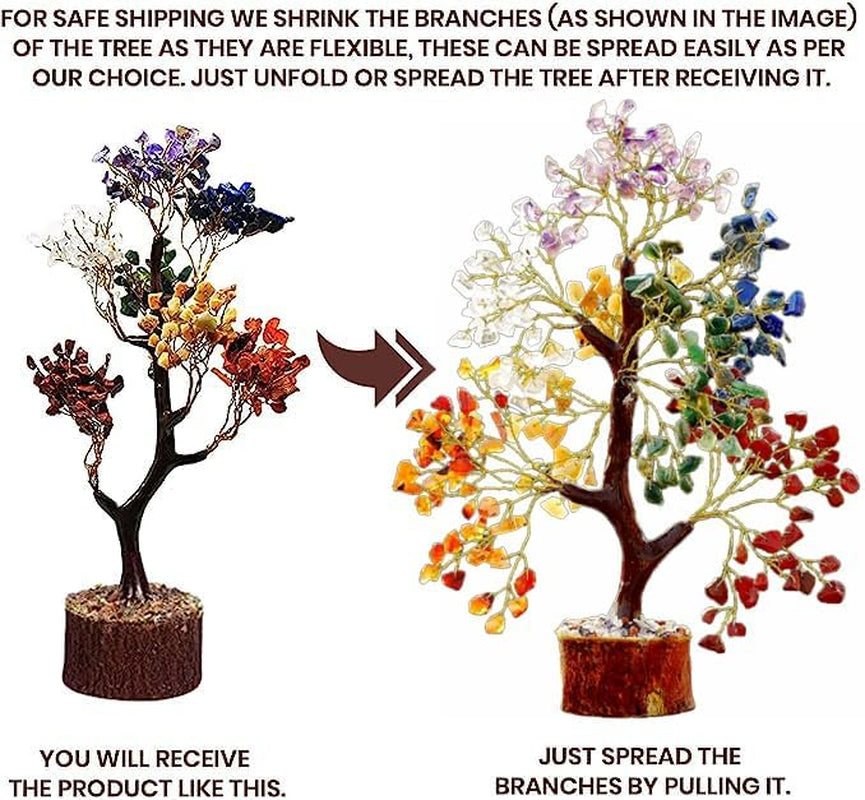 Seven Chakra Tree of Life, Crystal Tree for Positive Energy, 7 Chakra Tree, Feng Shui Tree, Stone Decor Natural Artificial Tree, 7 Chakra Tree of Life Gemstones Pendant & 300 Beads