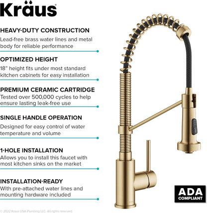 Bolden Commercial Style 2-Function Single Handle Pull down Kitchen Faucet in Spot-Free Brushed Brass, KPF-1610BB