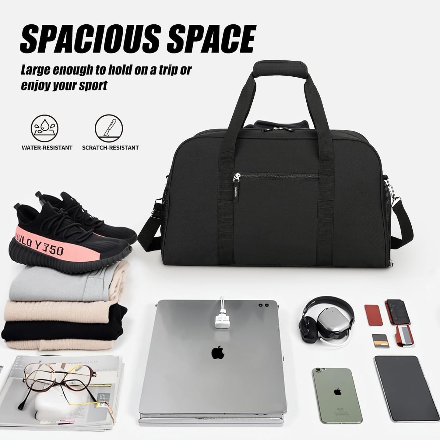 21 Inch Gym Bag with Shoe Compartment, Sports Duffle Bag for Travel, Carry on Duffel Bag, Weekender Overnight Bags for Men and Women Traveling