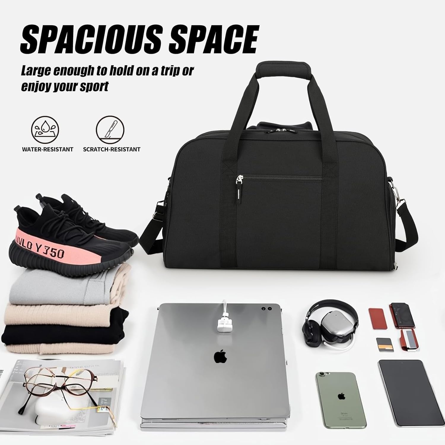 21 Inch Gym Bag with Shoe Compartment, Sports Duffle Bag for Travel, Carry on Duffel Bag, Weekender Overnight Bags for Men and Women Traveling