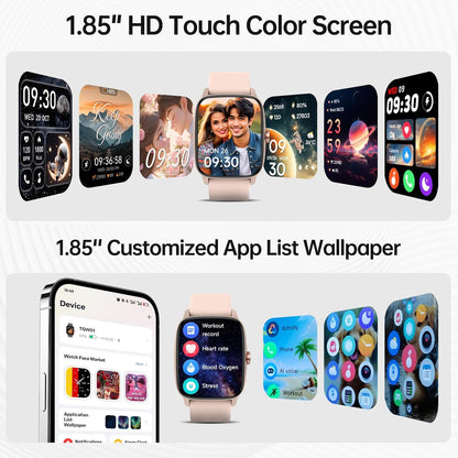 Smart Watch for Men Women with Bluetooth Call & AI Voice, 1.85" HD Fitness Tracker with Heart Rate Spo2 Sleep Monitor, 100+ Sports Modes, Mini Games, IP68 Waterproof Smartwatch for Android Ios Phones