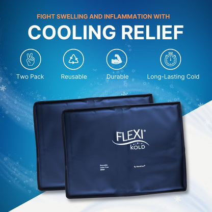 2 Flexikold Gel Ice Packs (Standard Large: 10.5" X 14.5") - Reusable Cold Pack for Injuries, for Back Pain Relief, Migraine Relief Pad, after Surgery, Postpartum, Headache, Shoulder - 6300-COLD 2PK