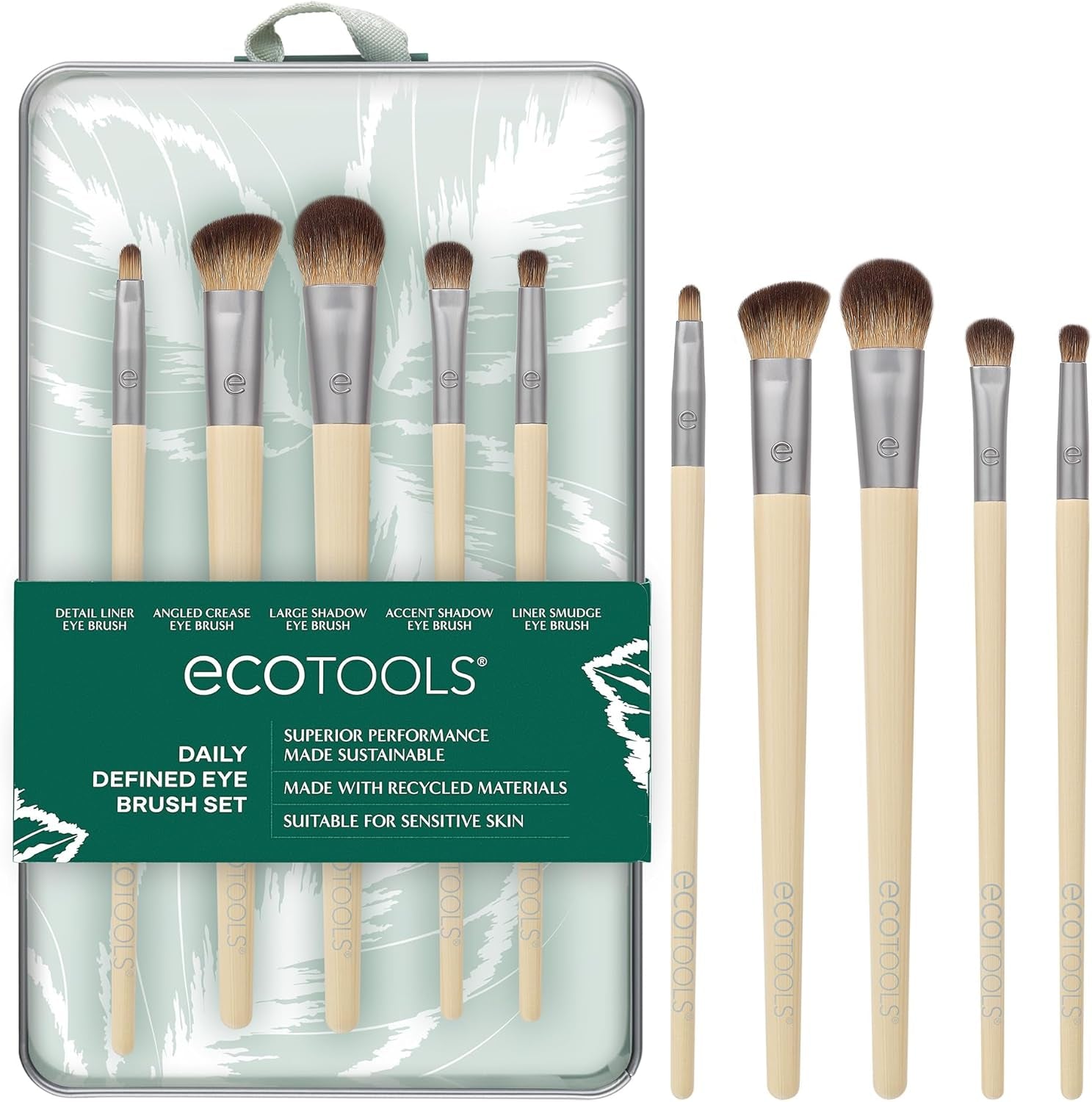 Daily Defined Eye Brush Kit, Makeup Brushes for Liquid, Powder, & Cream Eyeshadow & Eyeliner Application, Eco-Friendly Eye Brushes, Synthetic Hair, Cruelty Free, 5 Piece Set