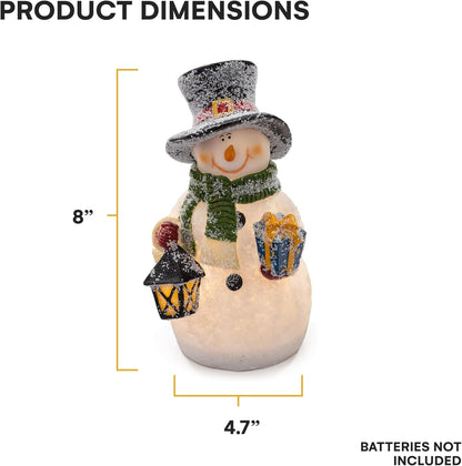 Snowman Decor Figurines Resin Snowman Lighted Decorations Indoor Glowing Snowman LED Light up Snowman Indoor Festive Fiber Optic Decorations