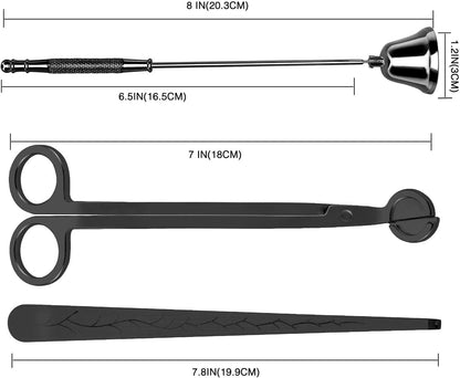 3 in 1 Candle Accessory Set - Wick Trimmer, Snuffer, Dipper with Gift Package for Candle Lovers (Black)