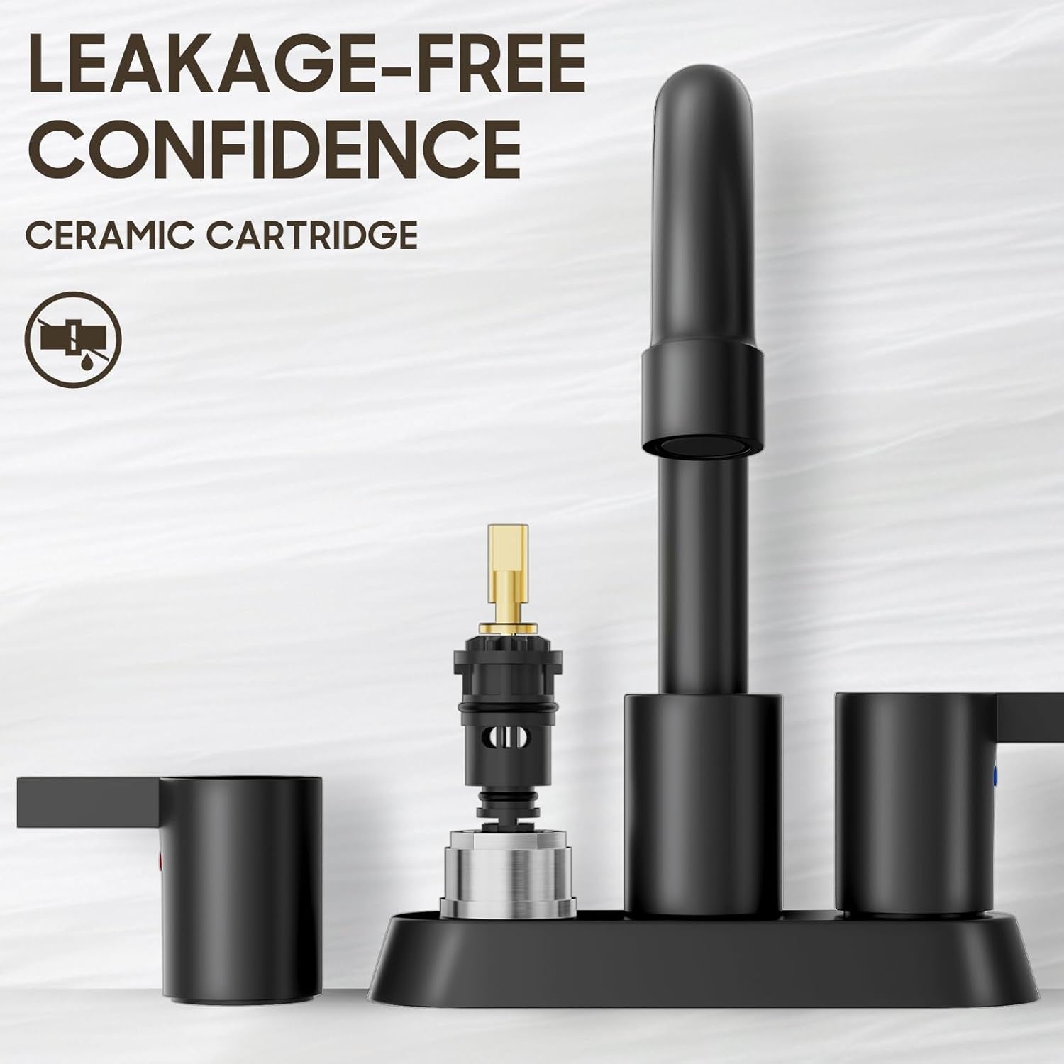 4 Inch 2 Handle Centerset Matte Black Lead-Free Modern Bathroom Faucet, 360 Swivel Spout 2-3 Hole RV Bathroom Vanity Sink Faucet with Pop up Drain and Water Supply Lines,Bf015-1-Mb